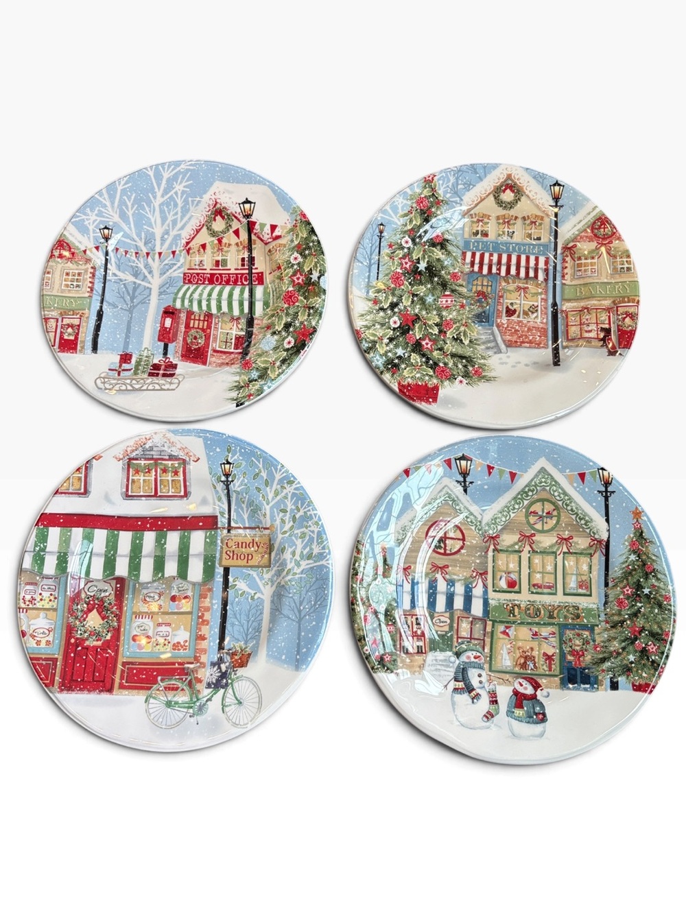 Pier 1 Christmas Village Salad/Dessert Plates Set of 4 Holiday